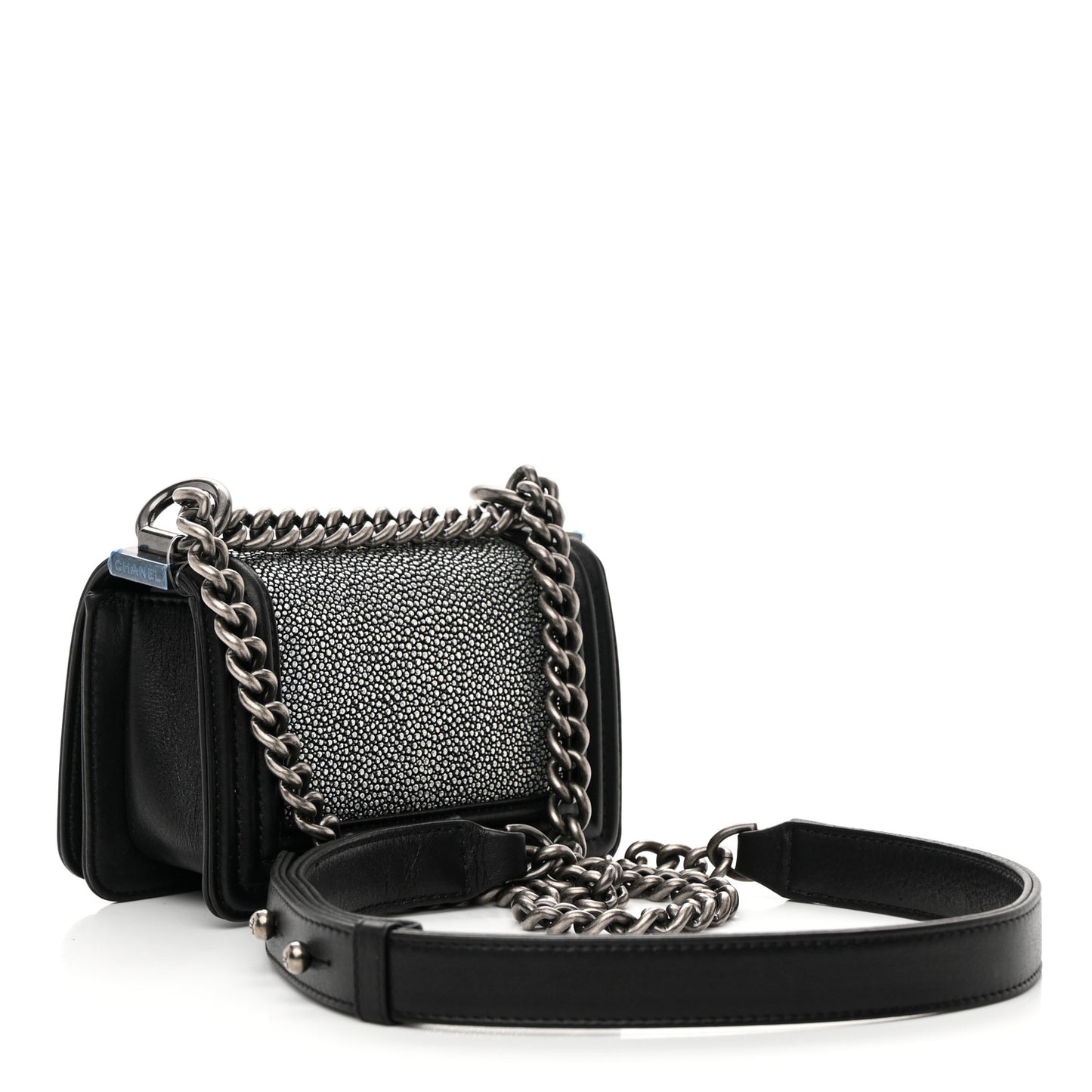 Galuchat Stingray Mini Boy Flap Black Silver