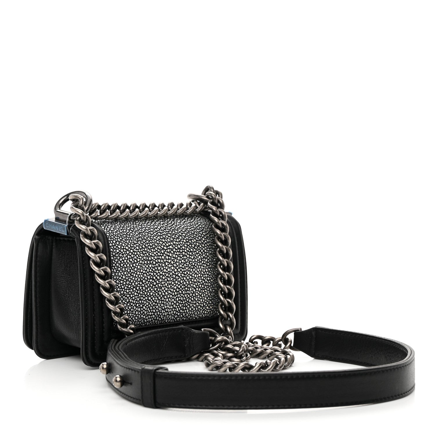 Chanel Galuchat Stingray Mini Boy Flap Black Silver 2 of 12