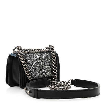 Chanel Galuchat Stingray Mini Boy Flap Black Silver 2 of 12