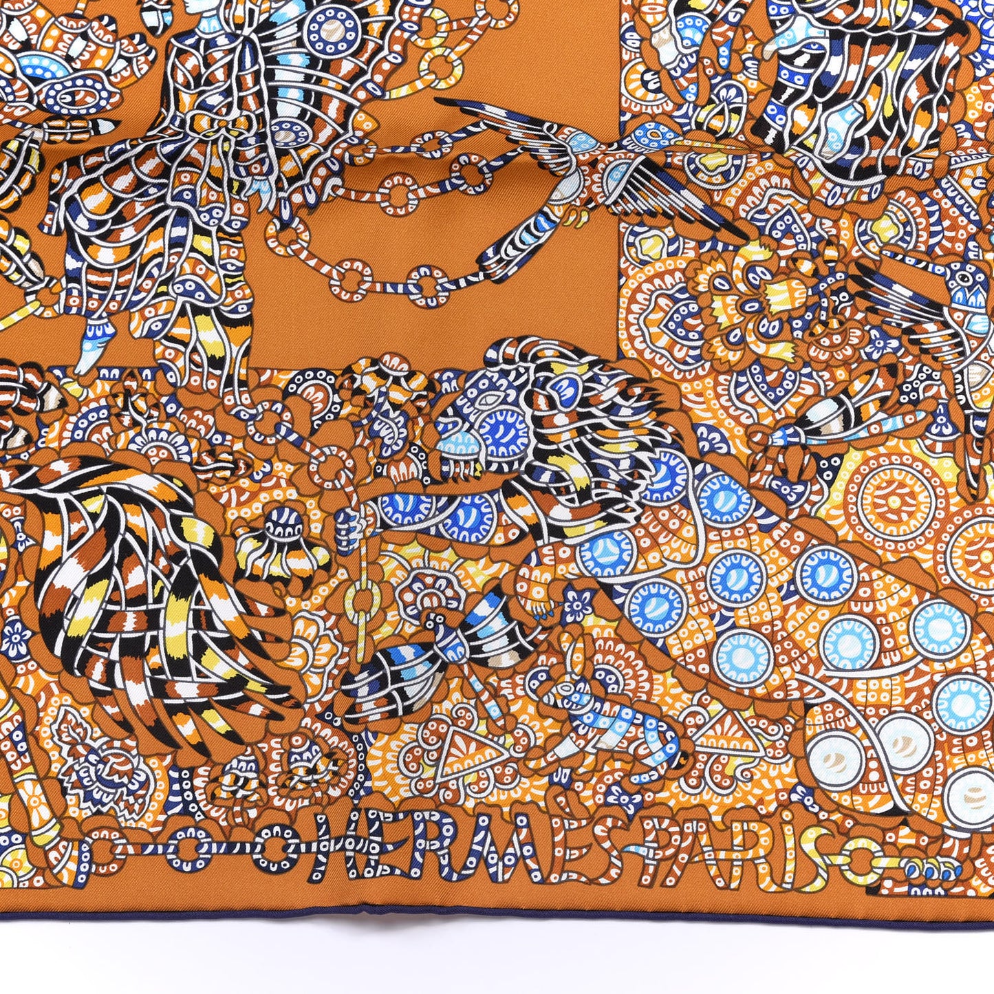 Silk La Legende de La Foret Scarf 90 Gold Bleu Black