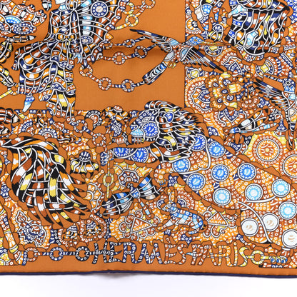Hermes Silk La Legende de La Foret Scarf 90 Gold Bleu Black 2 of 4