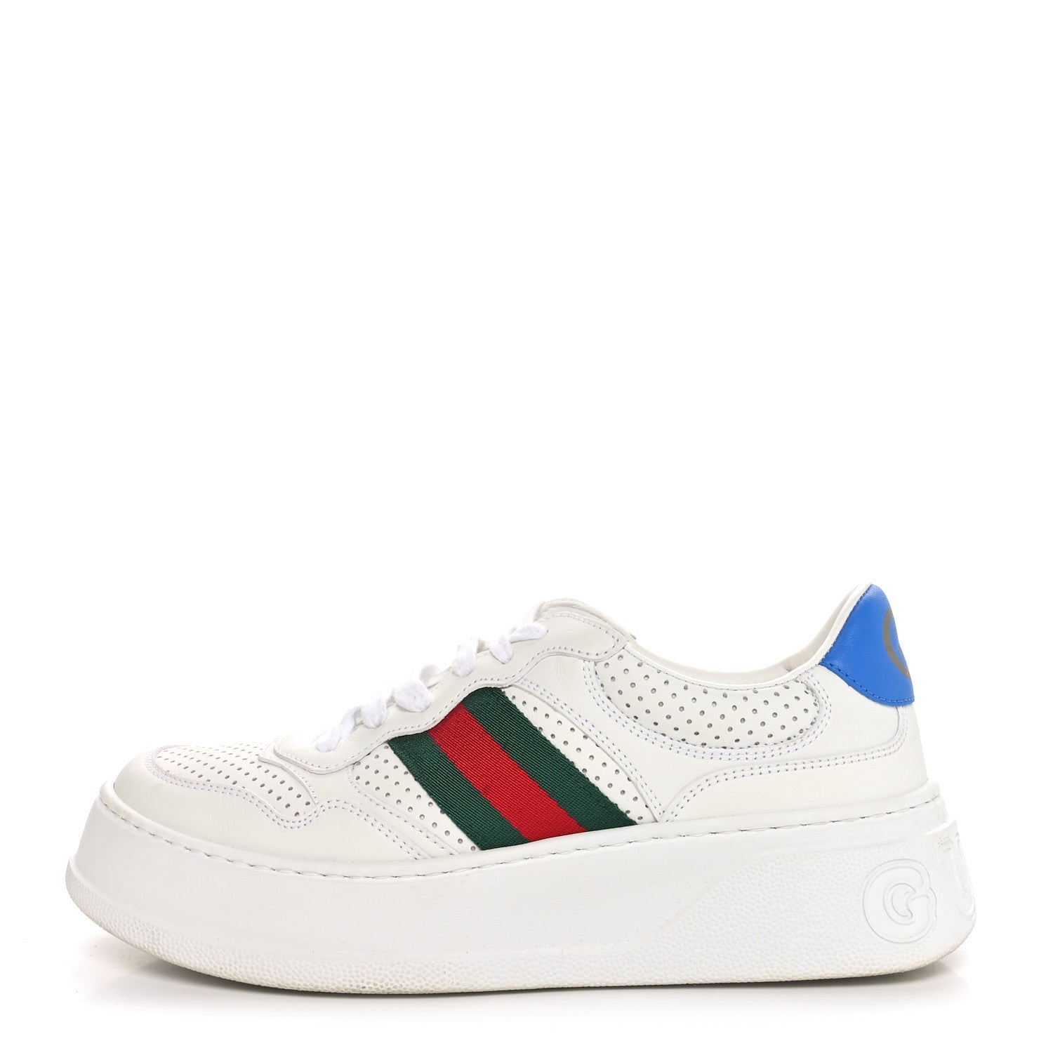 Gucci Calfskin Web Perforated Womens Platform 55mm Sneakers 38.5 White Bright Splash 1 of 10