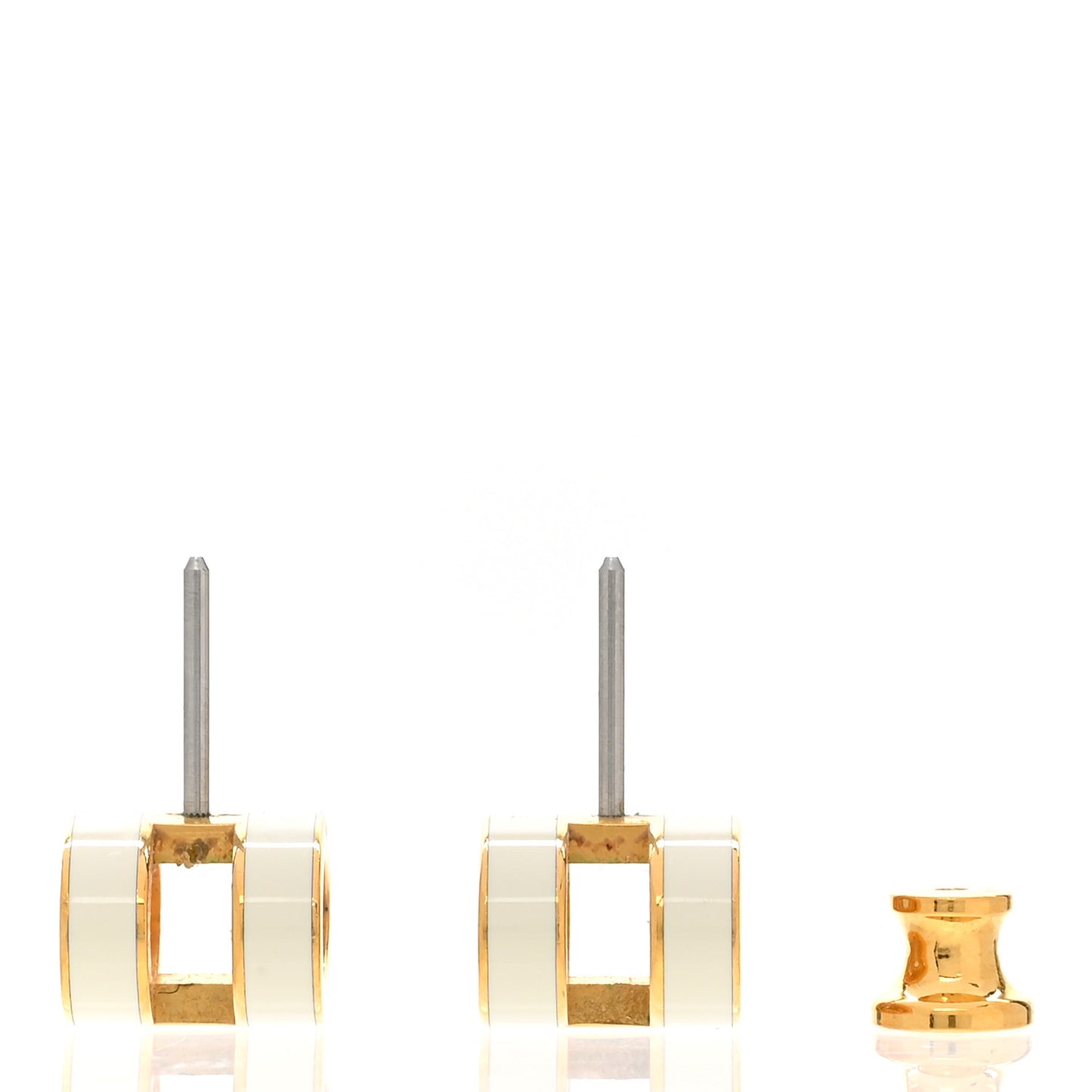Gold Lacquered Mini Pop H Earrings White