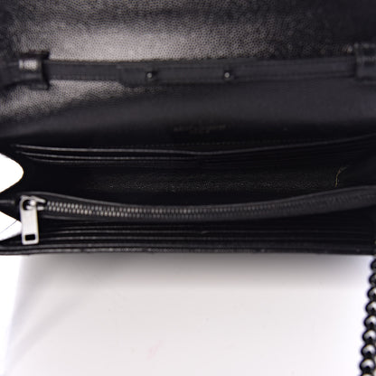 Saint Laurent Grain De Poudre Matelasse Chevron Monogram Chain Wallet Black 5 of 10