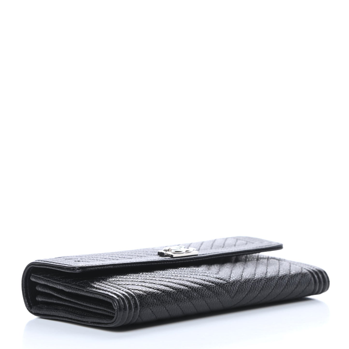 Caviar Chevron Quilted Boy Flap Wallet Black