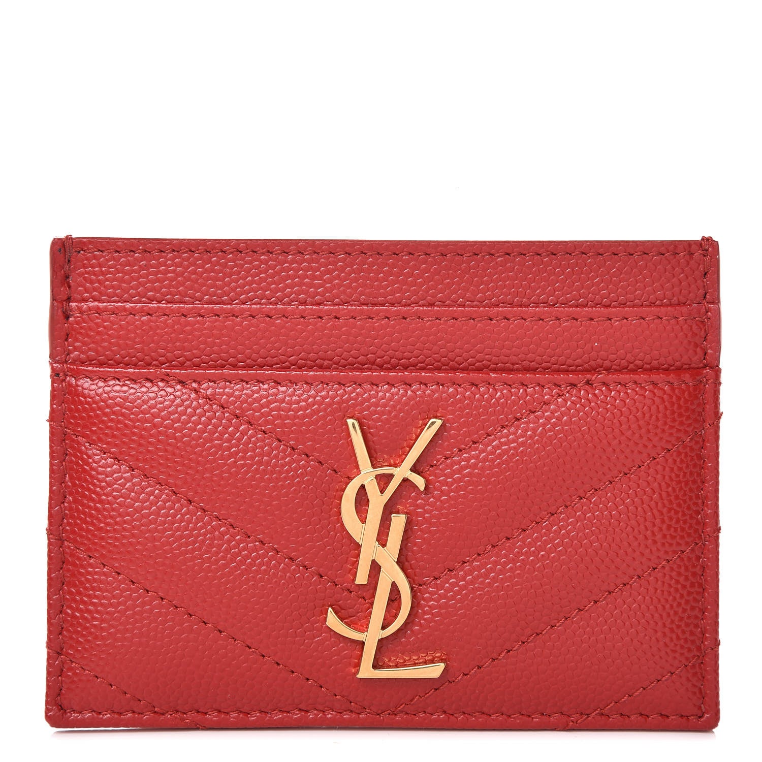 Saint Laurent Grain De Poudre Matelasse Chevron Monogram Credit Card Case New Red 1 of 8