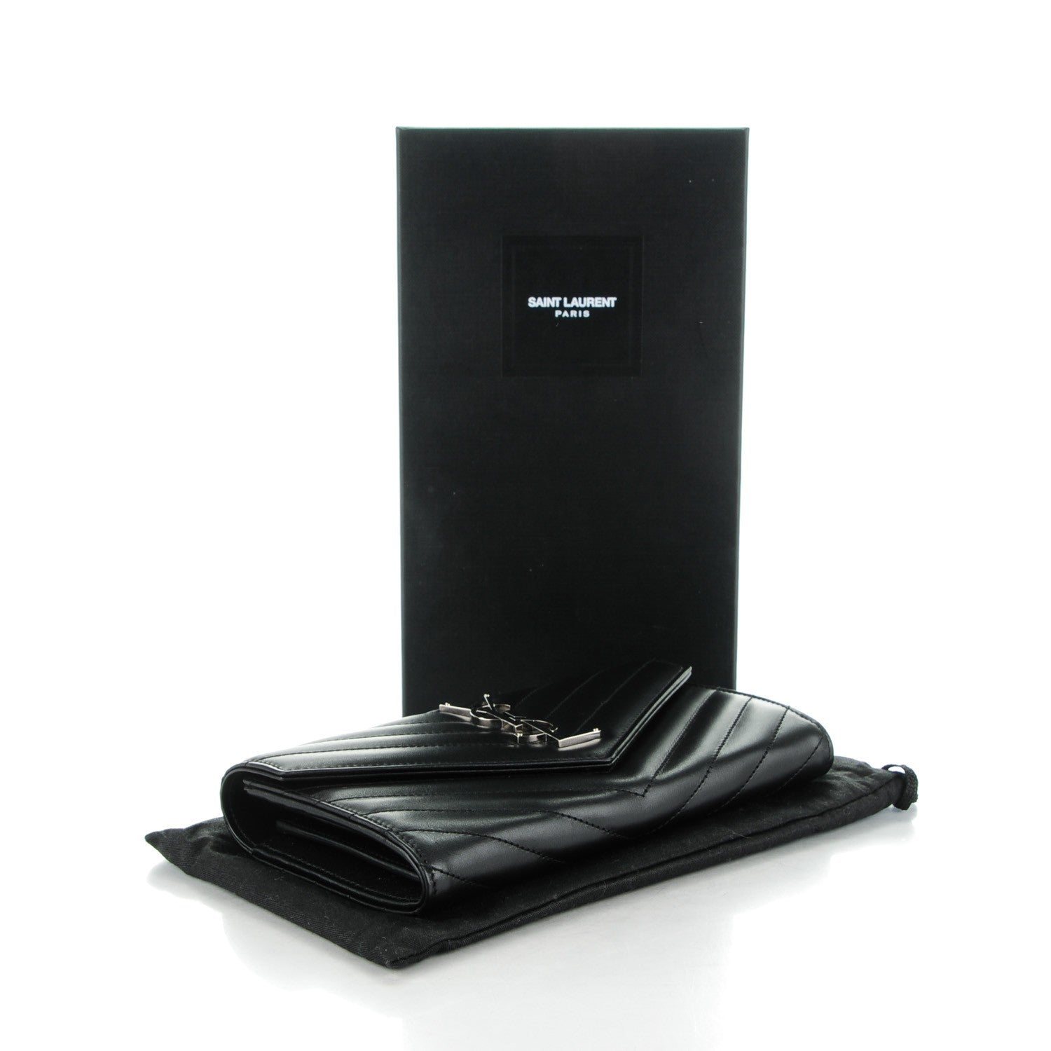 Saint Laurent Calfskin Matelasse Chevron Monogram Flap Wallet Black 4 of 8