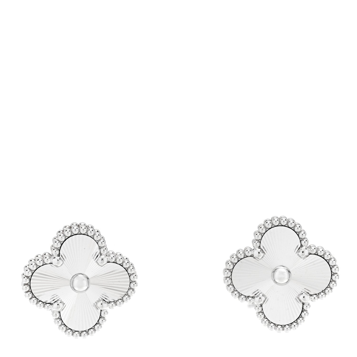 Van Cleef & Arpels 18K White Gold Guilloche Vintage Alhambra Earrings 1 of 6