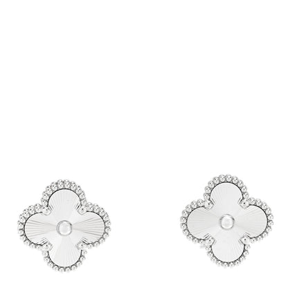 Van Cleef & Arpels 18K White Gold Guilloche Vintage Alhambra Earrings 1 of 6
