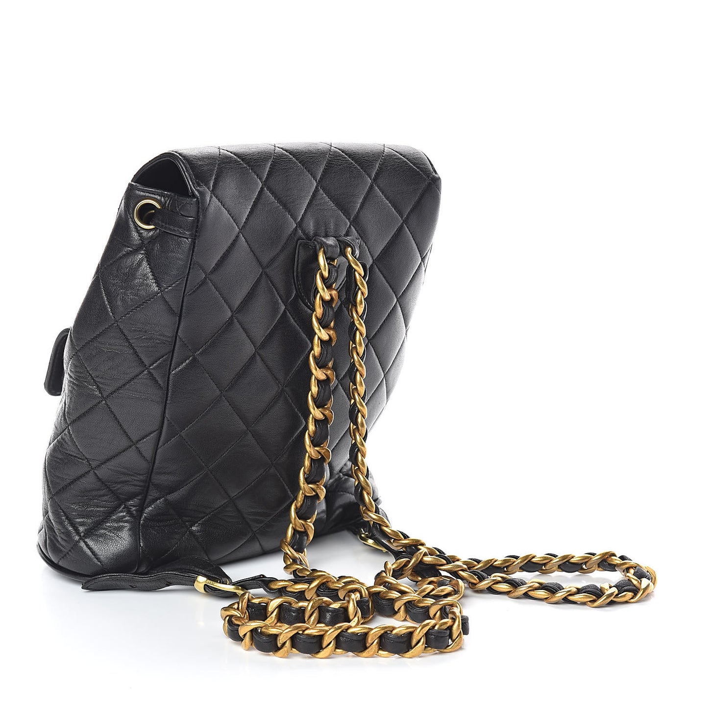 Lambskin Quilted Drawstring Backpack Black
