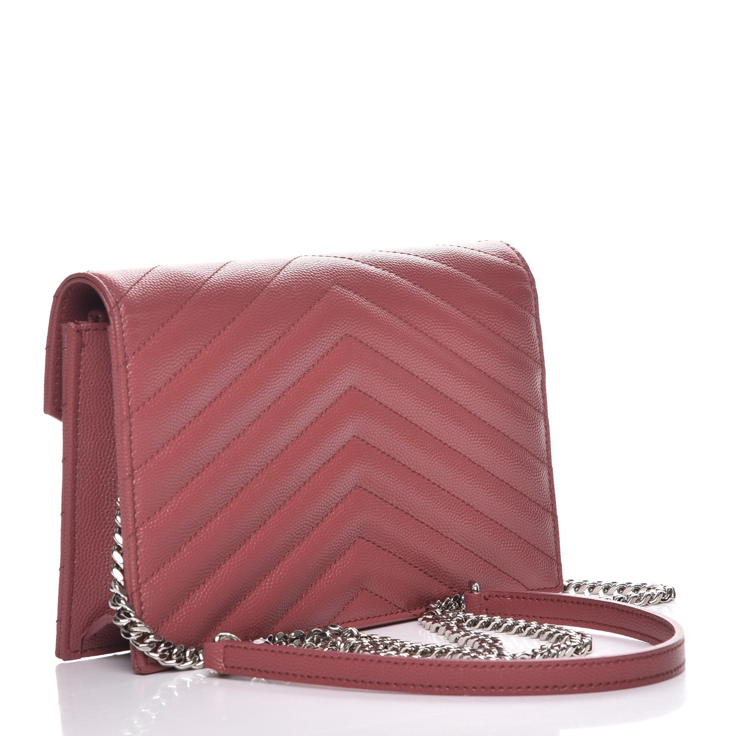 Saint Laurent Grain De Poudre Matelasse Chevron Monogram Envelope Chain Wallet Mystic Rose 3 of 8