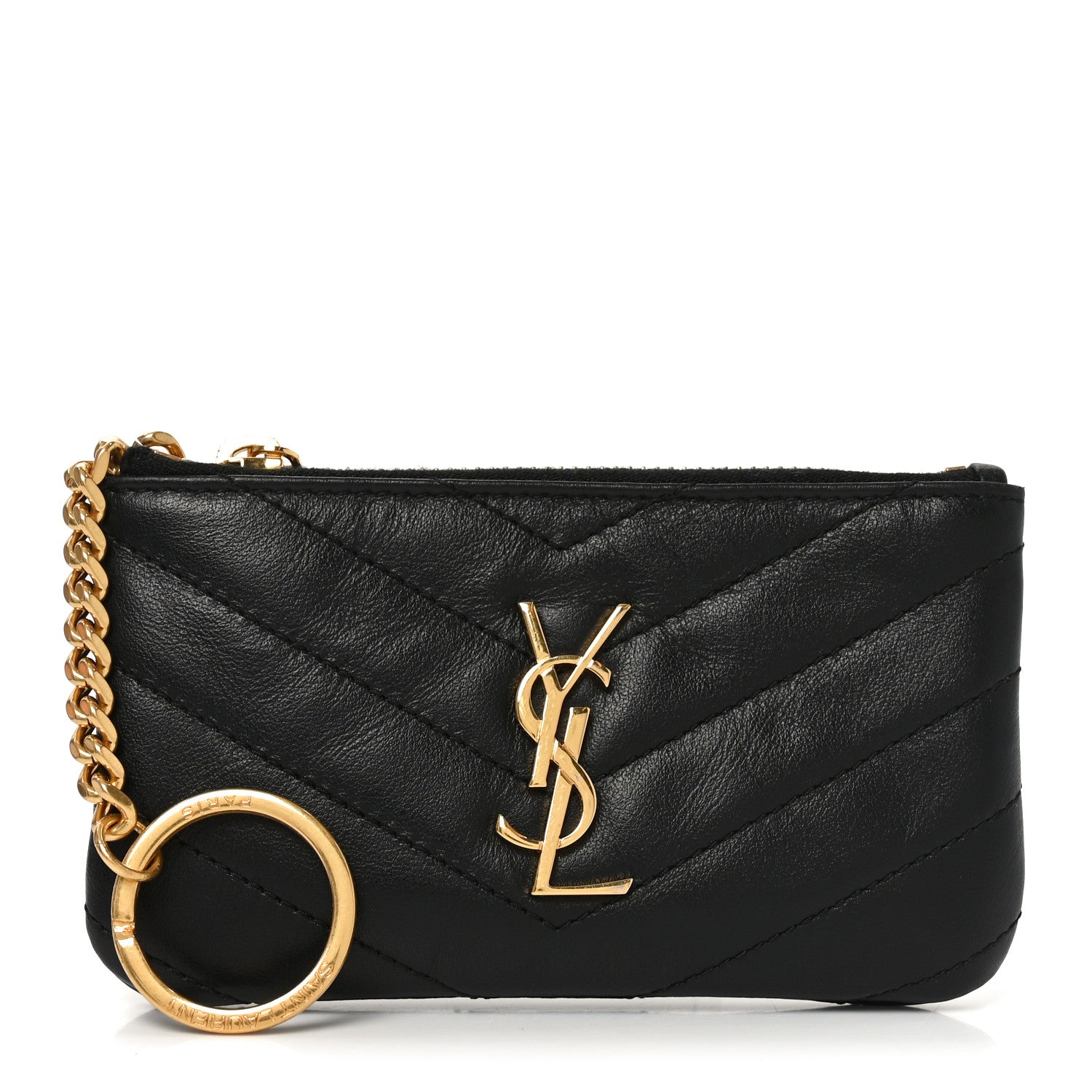 Saint Laurent Calfskin Matelasse Monogram Key Pouch Black 1 of 8