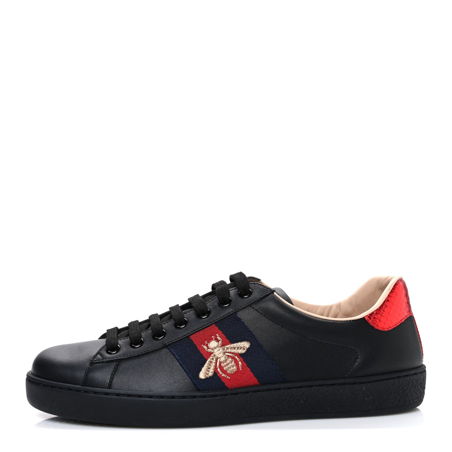 Miro Soft Calfskin Laminated Ayers Web Bee Embroidered Mens Ace Sneakers 6 Black Red Flame Night