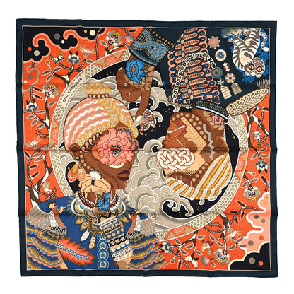 Hermes Silk Twill Duo Cosmique Scarf 90 Vert Black Corail 1 of 3