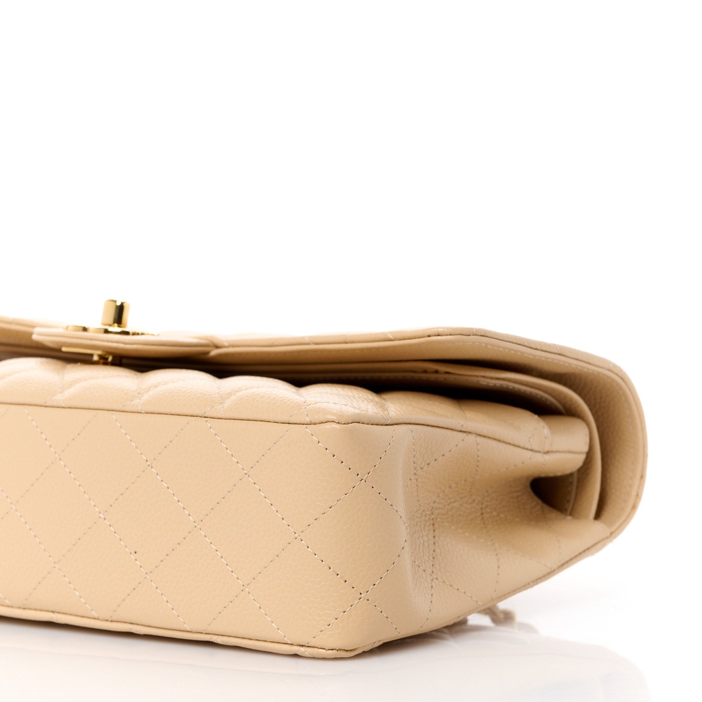 Caviar Quilted Medium Double Flap Beige