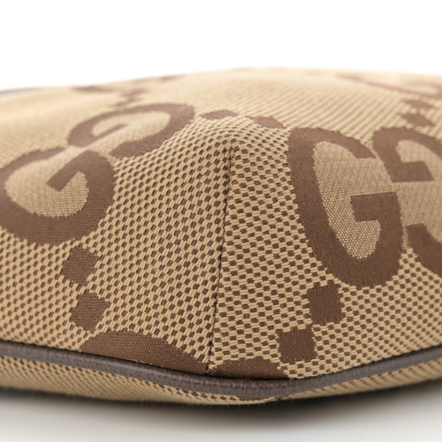Gucci Monogram Jumbo GG Textured Dollar Calfskin Web Belt Bag Camel Ebony New Acero 9 of 11