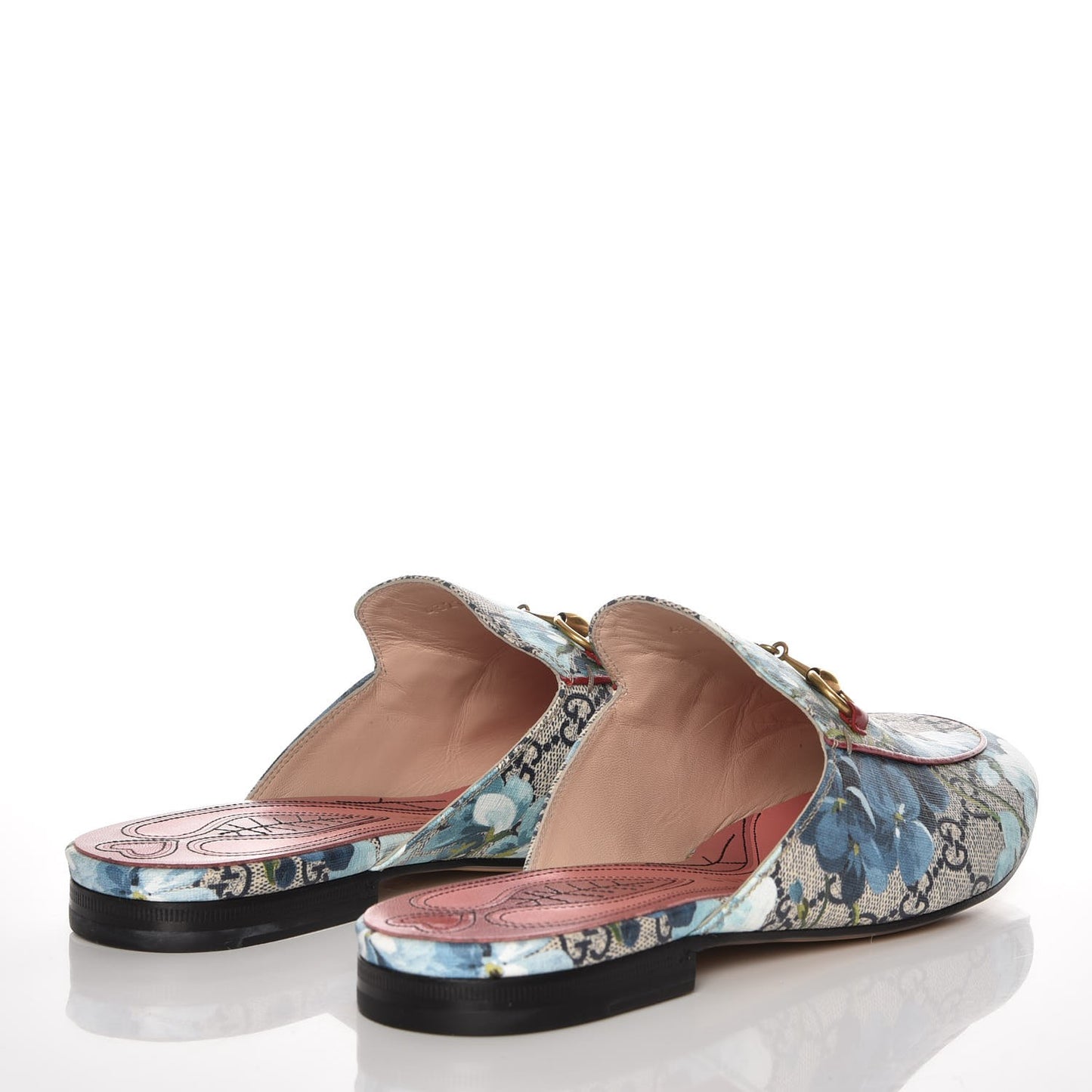 GG Supreme Monogram Blooms Womens Princetown Slippers 40 Beige Blue Navy Hibiscus Red