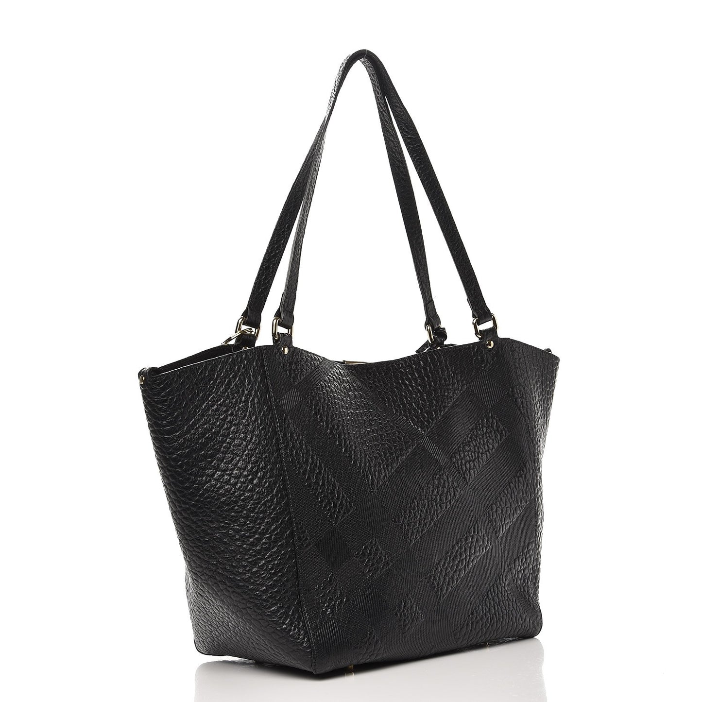 Signature Grain Calfskin Check Embossed Small Canterbury Tote Black