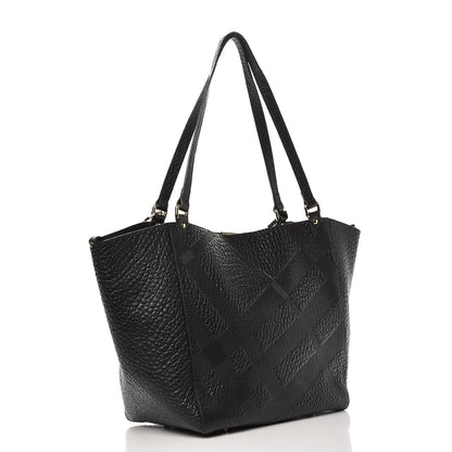 Burberry Signature Grain Calfskin Check Embossed Small Canterbury Tote Black 4 of 11