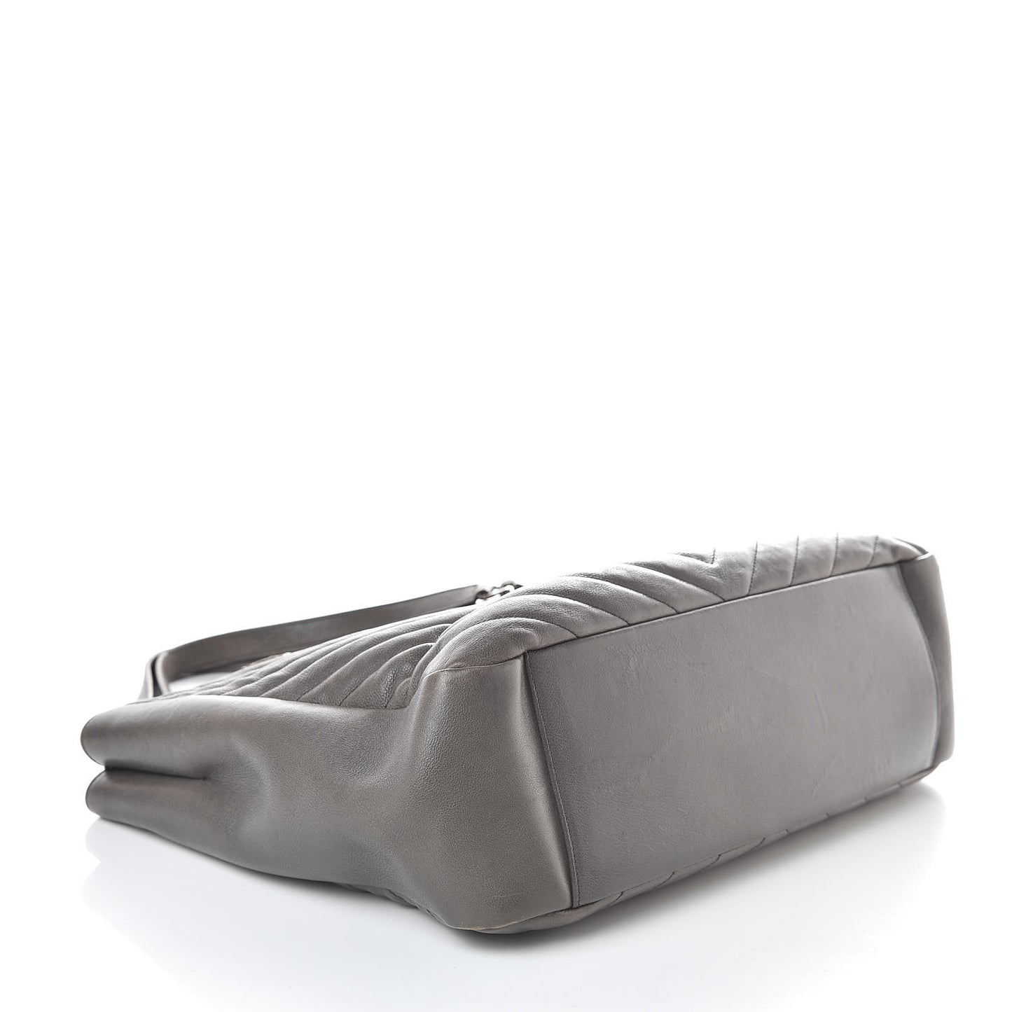 Sheepskin Matelasse Chevron Large Monogram Shopping Bag Light Coal