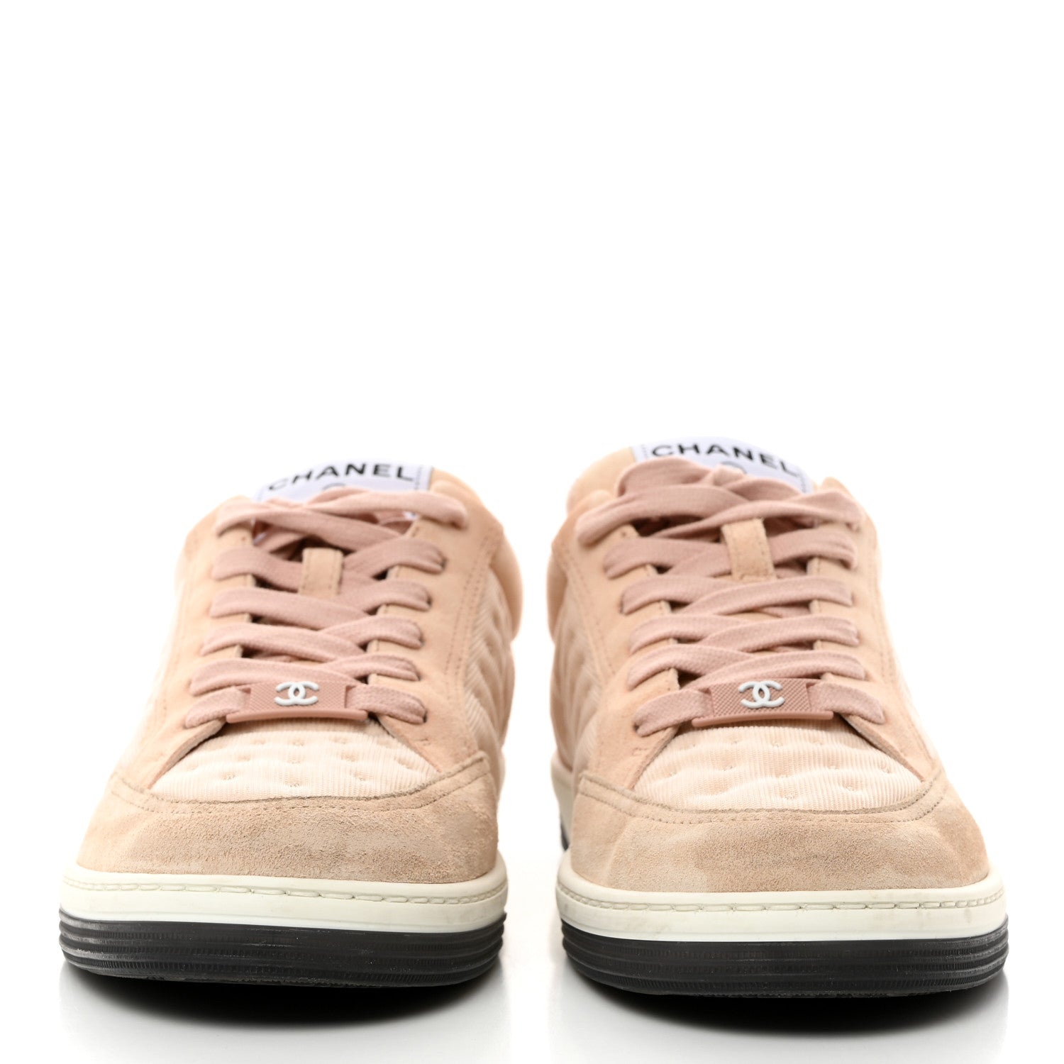 Chanel Fabric Suede Calfskin Logo Sneakers 36 Beige Pink 2 of 10