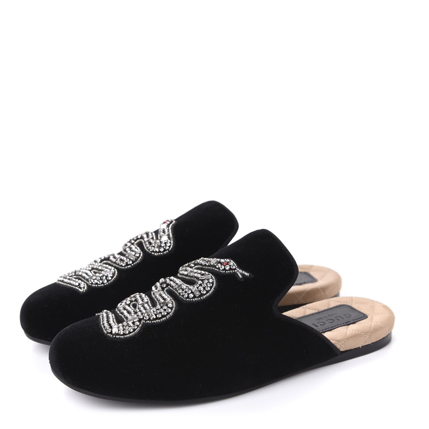 Velvet Crystal Snake Embroidered Womens Slippers 35 Black