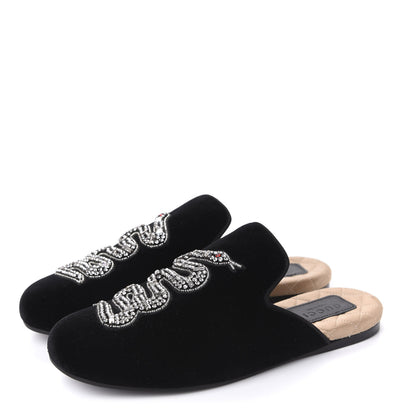 Gucci Velvet Crystal Snake Embroidered Womens Slippers 35 Black 3 of 10