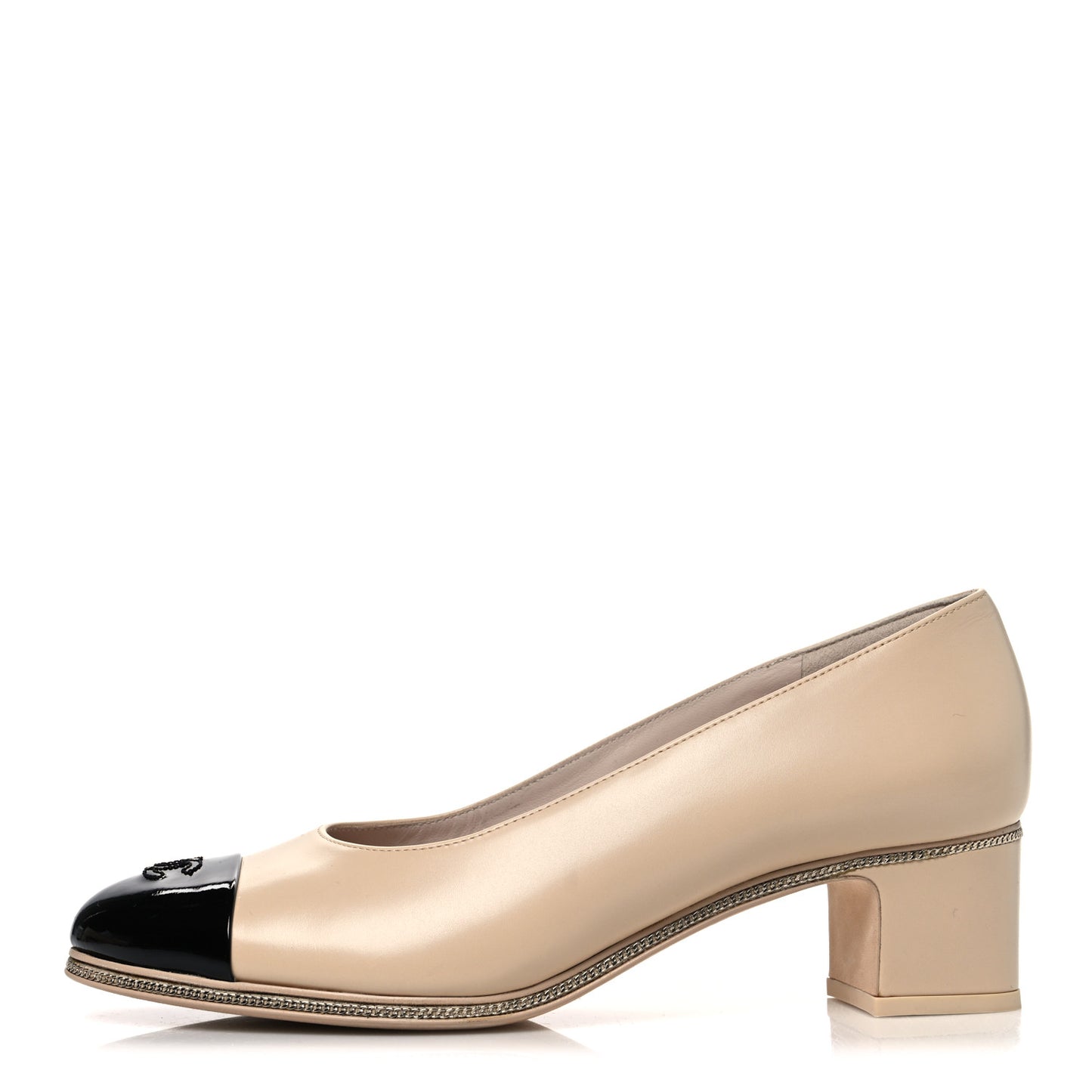Calfskin Patent Cap Toe CC Pumps 39.5 Light Beige Black