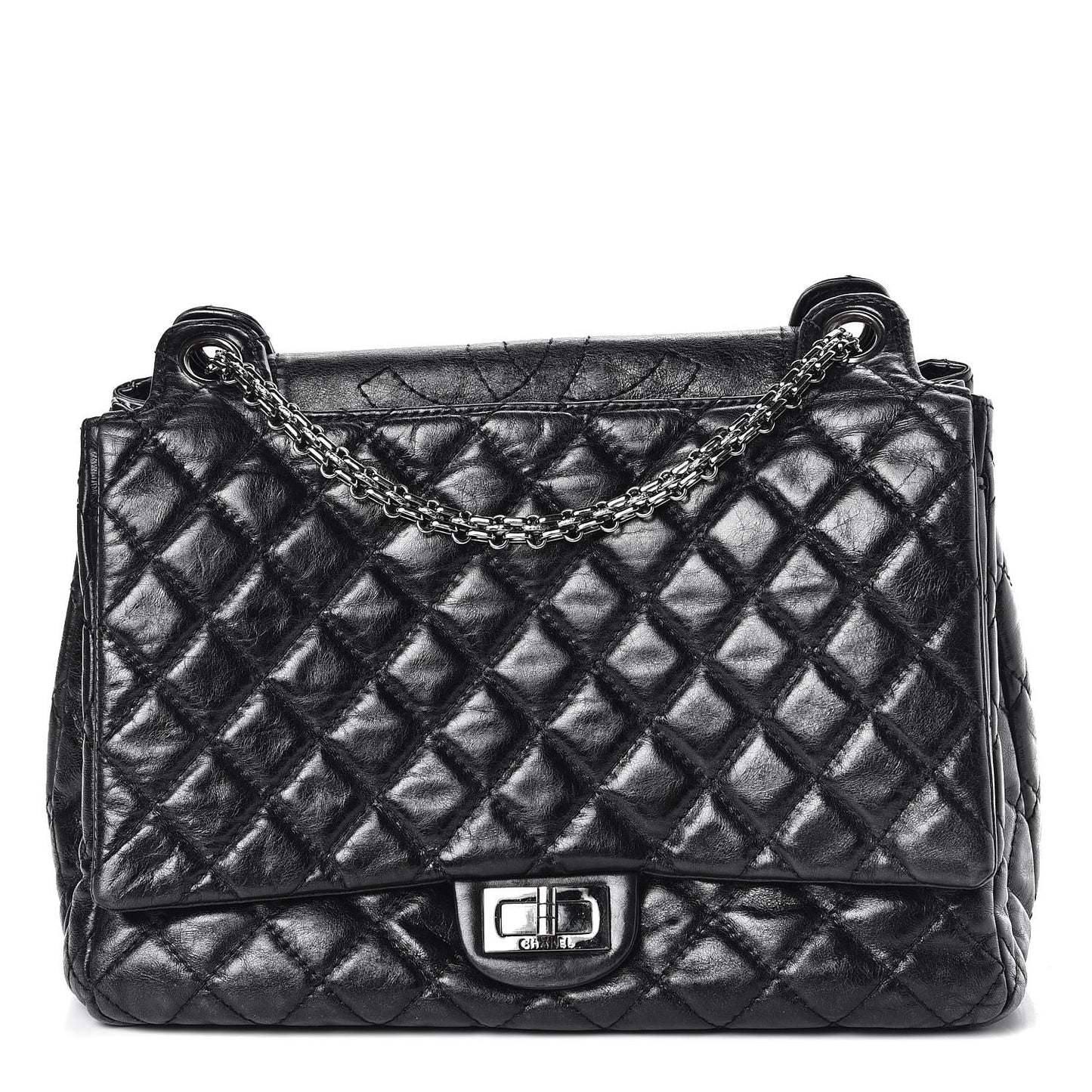 Metallic Aged Calfskin Quilted Reissue 2.55 Accordion Flap Black