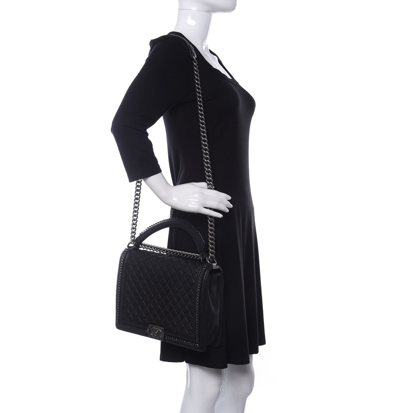Calfskin Quilted New Medium Boy Top Handle Flap Black