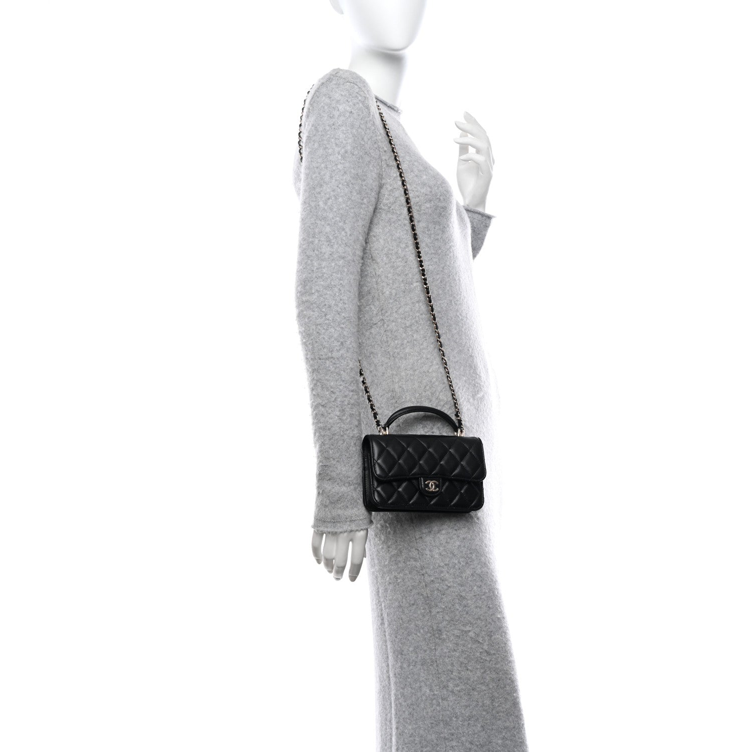 Chanel Lambskin Quilted Flap Phone Holder With Chain Black 2 of 11