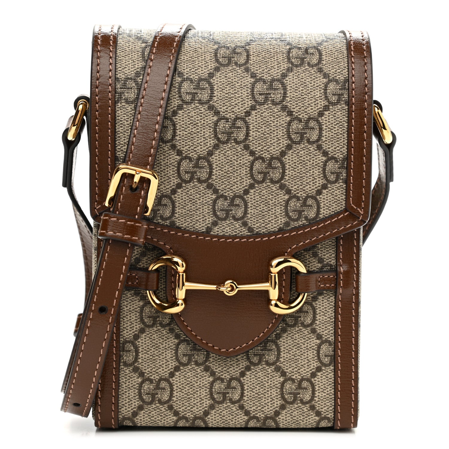Gucci GG Supreme Monogram Mini Horsebit 1955 Crossbody Bag Beige Brown Sugar 1 of 11