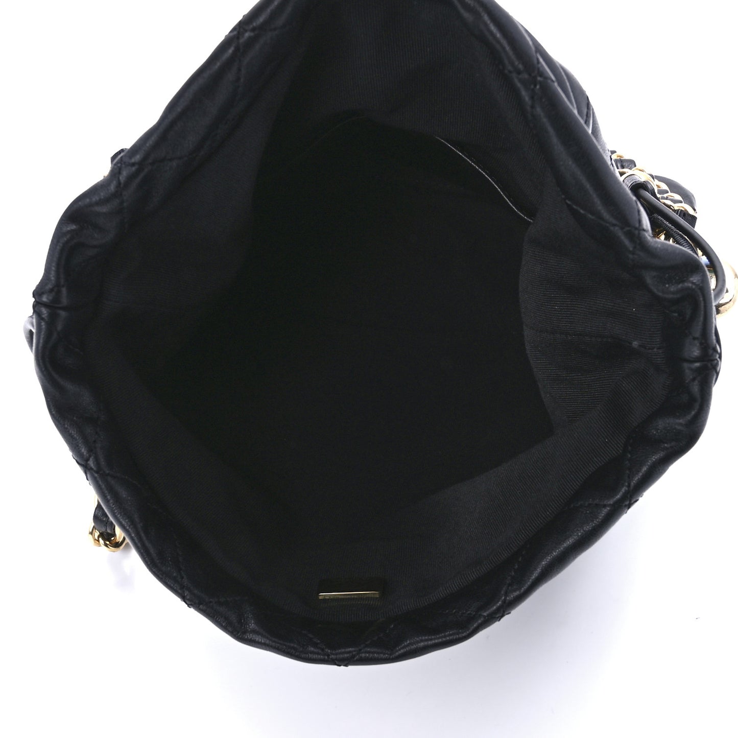 Lambskin Quilted Enamel Drawstring Bag Black Multicolor