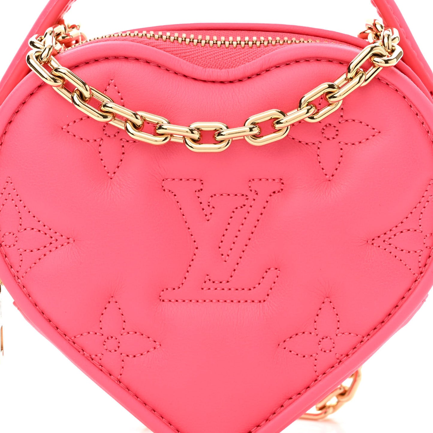 Calfskin Embroidered Monogram Pop My Heart Bag Pouch Dragon Fruit Pink