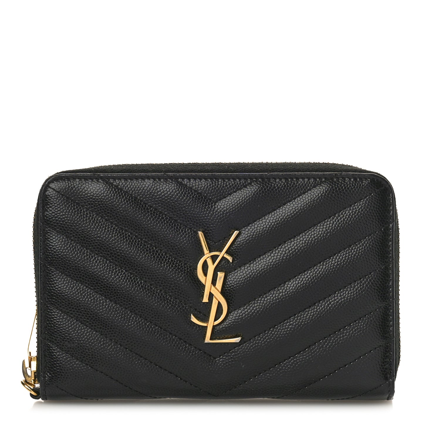 Grain De Poudre Matelasse Chevron Monogram Small Zip Around Wallet Black