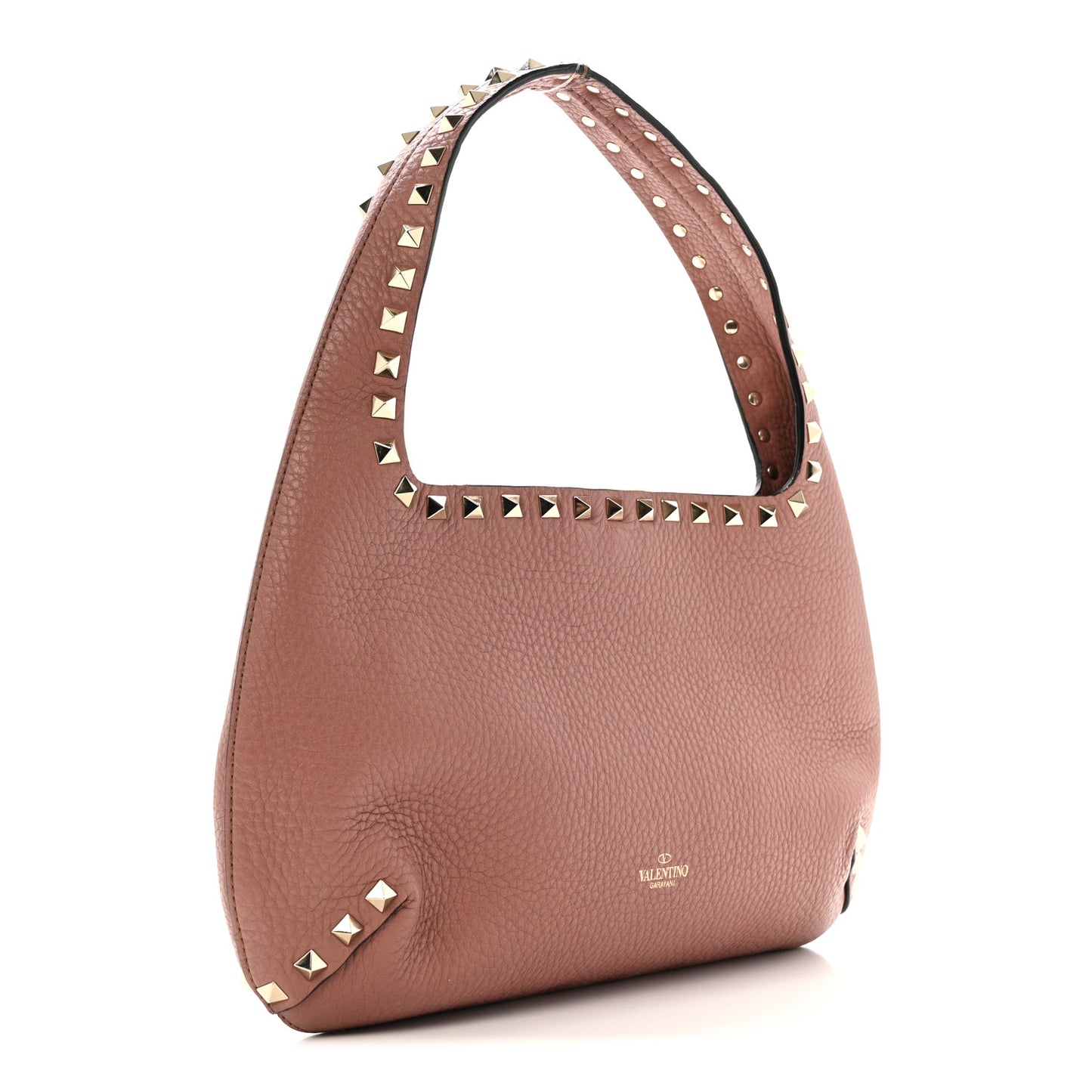 Pebbled Calfskin Small Rockstud Flip Lock Hobo Dark Nude