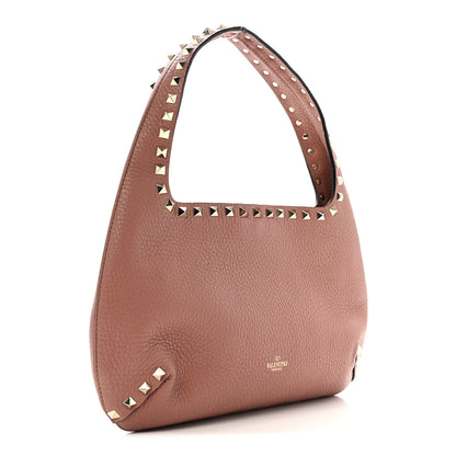 Valentino Garavani Pebbled Calfskin Small Rockstud Flip Lock Hobo Dark Nude 3 of 12