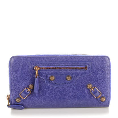 Balenciaga Agneau Giant 12 Gold Hardware Continental Zip Around Wallet Bleu Lavande 1 of 7