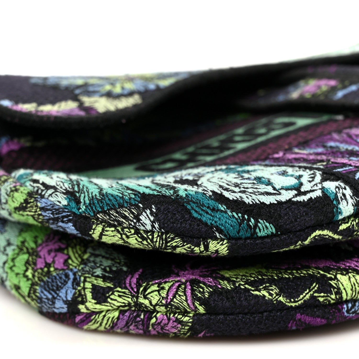 Christian Dior Canvas Embroidered Petites Fleurs Saddle Bag Black Multicolor 9 of 12