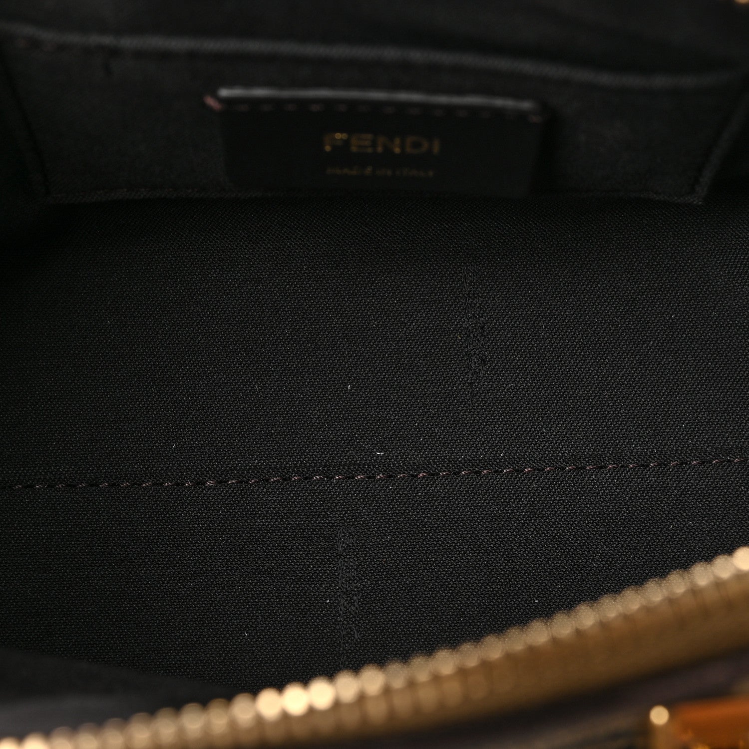 Fendi Fabric Jacquard Vitello King Plexiglass FF 1974 Logo Embroidered Mini By The Way Top Handle Boston Bag Tobacco Moro Sand 5 of 8