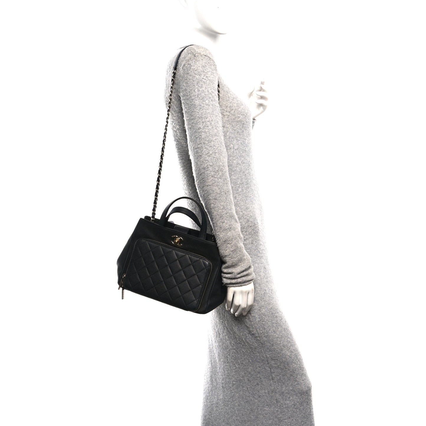 Caviar Quilted Small Business Affinity Shopping Bag Black