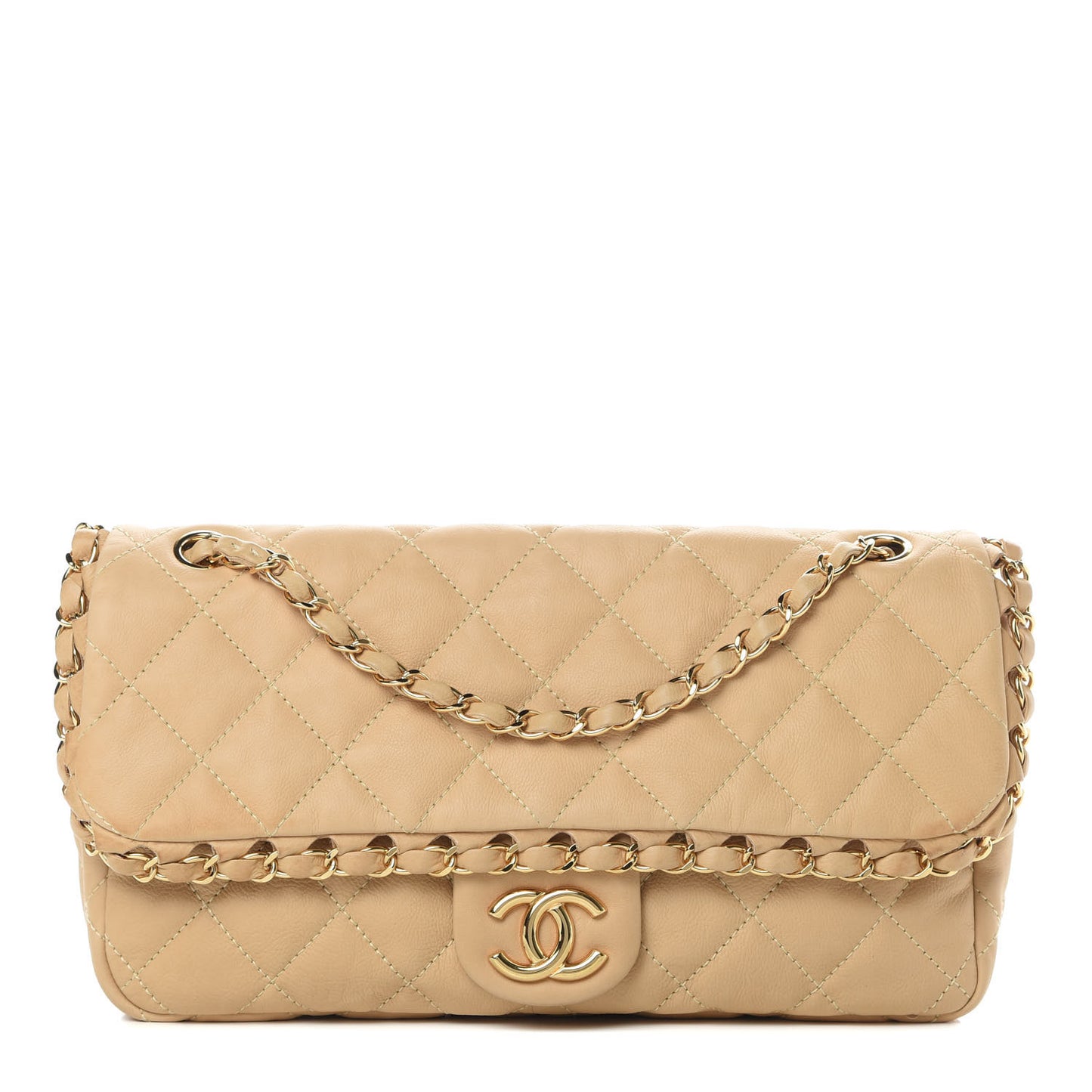Calfskin Quilted Medium Chain Me Flap Light Beige