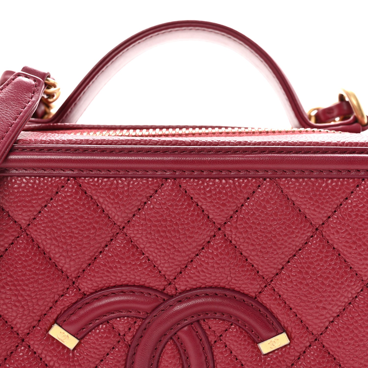 Chanel Caviar Quilted Medium CC Filigree Vanity Case Burgundy