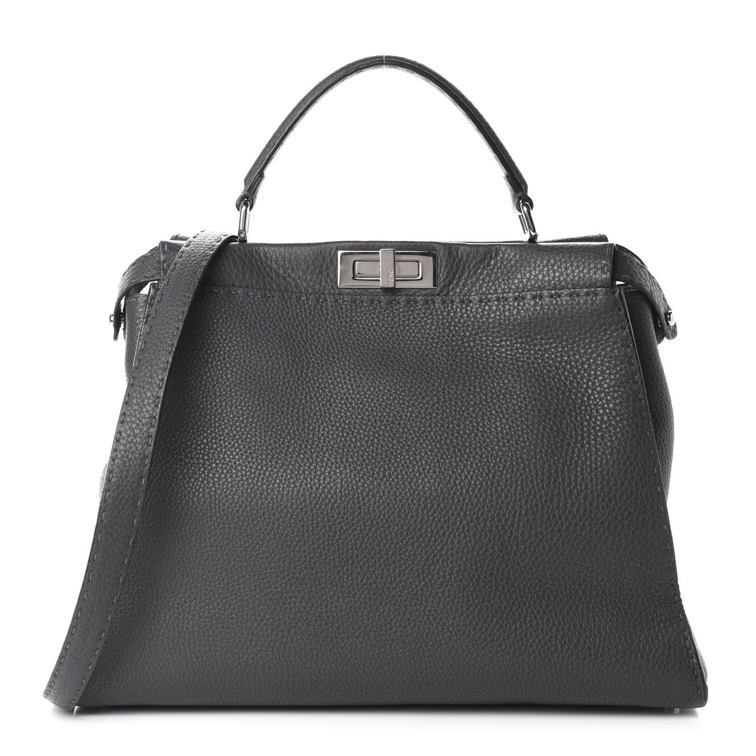 Fendi Cuoio Romano Selleria Bi-Color Large Peekaboo Iconic Satchel Asfalto Latte 1 of 13