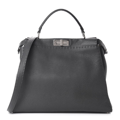 Fendi Cuoio Romano Selleria Bi-Color Large Peekaboo Iconic Satchel Asfalto Latte 1 of 13