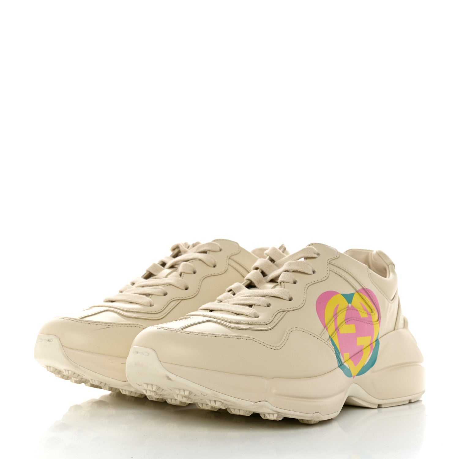 Gucci Calfskin Heart Rhyton Sneakers 38.5 Ivory 3 of 9
