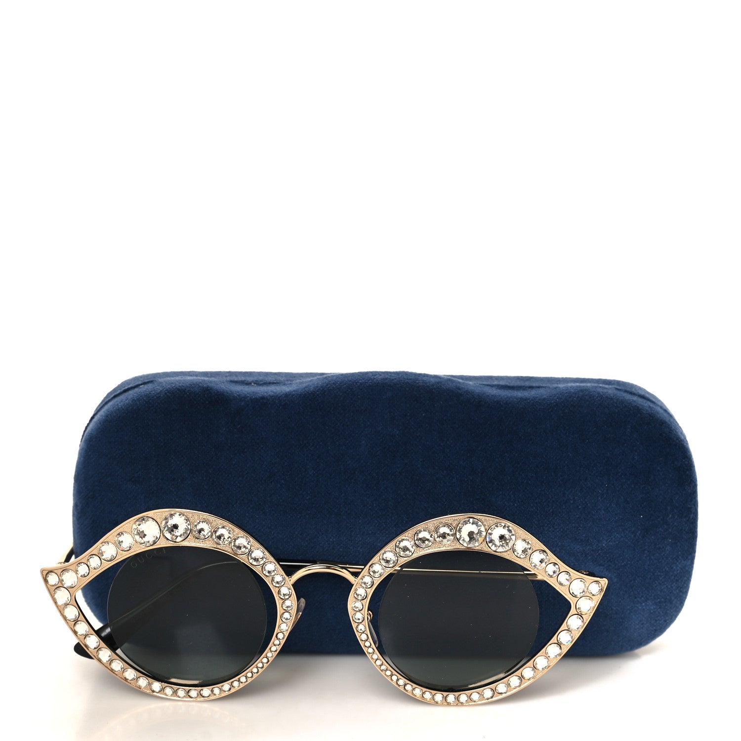 Gucci Metal Crystal Cat Eye Sunglasses GG0046S Gold Grey 7 of 7