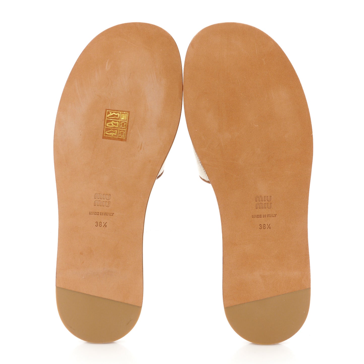 Canvas Calfskin Logo Sandals 38.5 Naturale