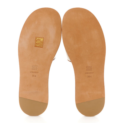 Miu Miu Canvas Calfskin Logo Sandals 38.5 Naturale 6 of 8
