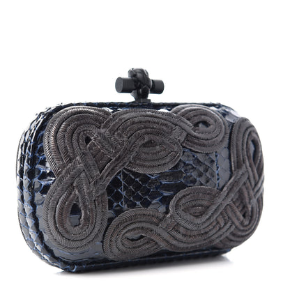Bottega Veneta Snakeskin Passamaneria Woven Knot Clutch Tourmaline 3 of 7